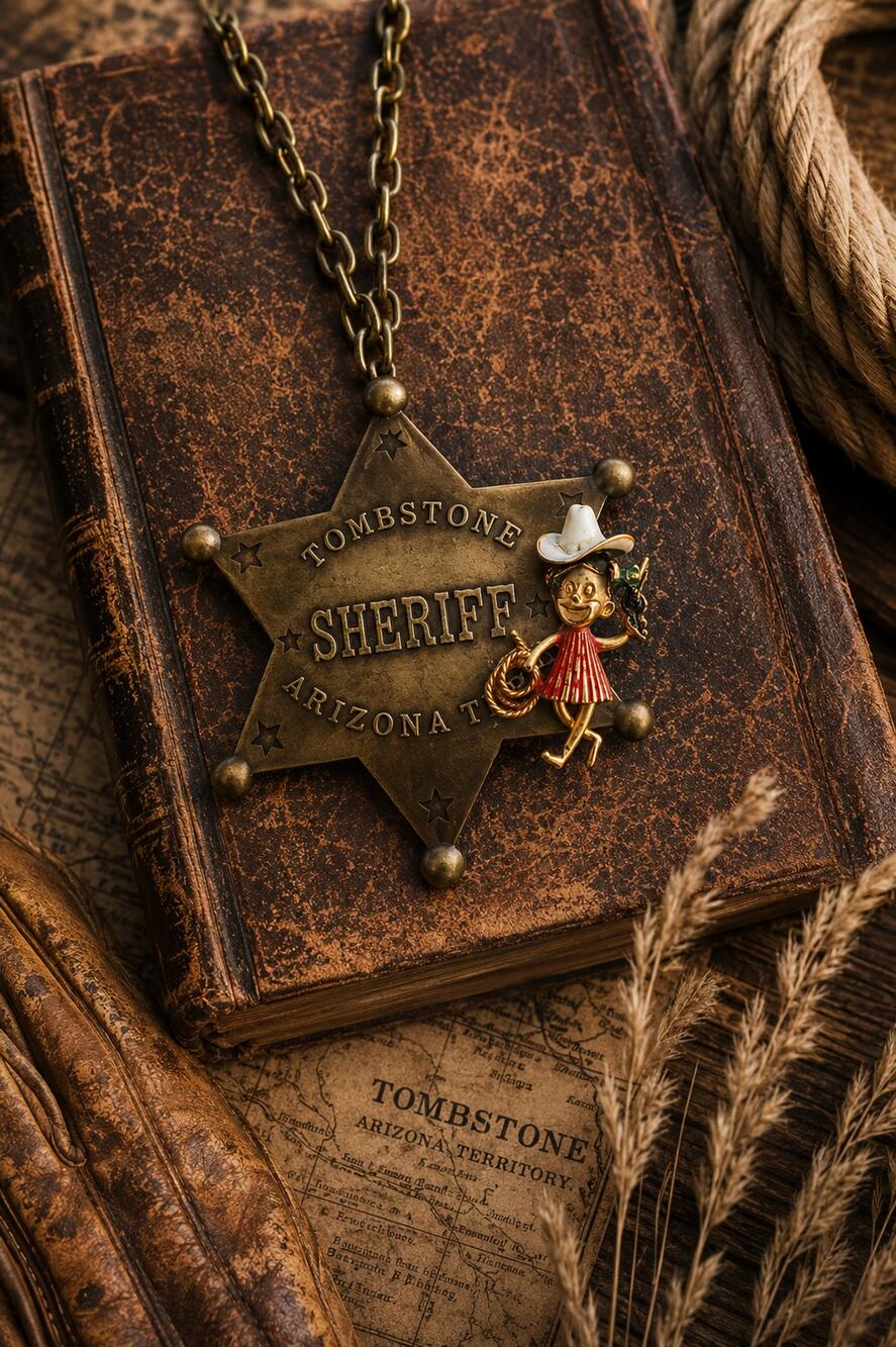 OOAK Tombstone Sheriff Badge Cowgirl Necklace Upcycled Western Statement Jewelry